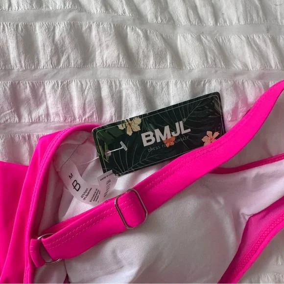 NWT BMJL Hot Pink Swimsuit Womens Medium Mesh Cutout - Picture 3 of 5